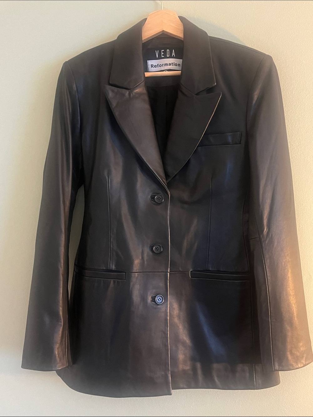 Reformation Veda Black Leather Blazer Jacket Sz Small